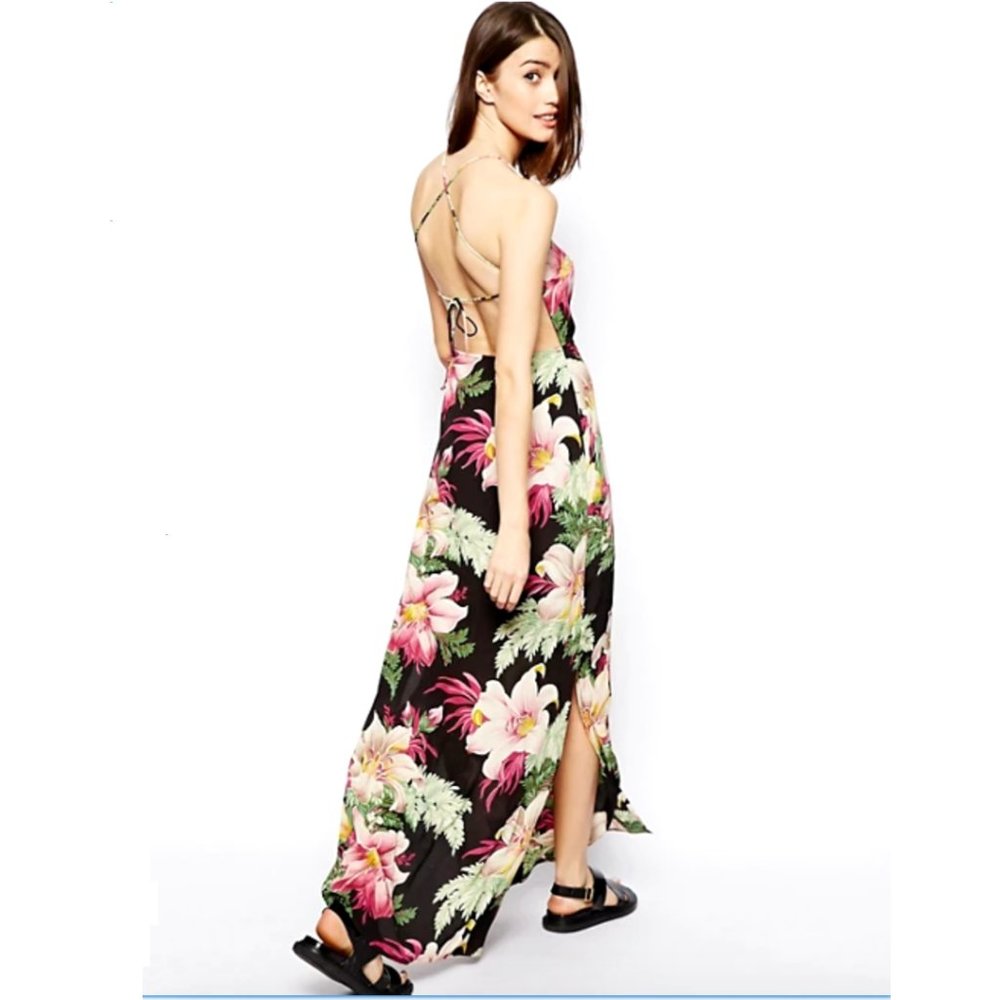 ASOS Hawaiian Strappy Boho Floral Maxi Dress 12